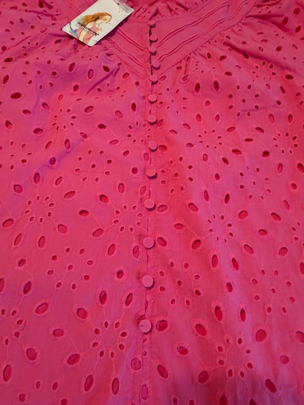 Pretty Garden Bright Pink Eyelet Puff-Sleeve Women’s Top Size Small NWT - Picture 5 of 13